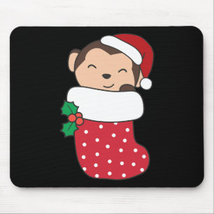 Cute Monkeys In Christmas Stockings For Christmas Mouse Pad