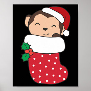Cute Monkeys In Christmas Stockings For Christmas Poster
