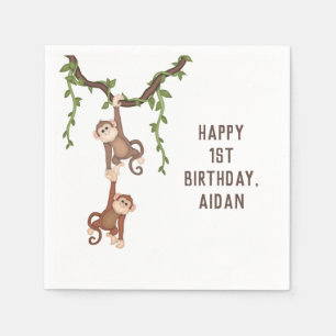 Cute Monkeys Kid's 1st Birthday Napkin
