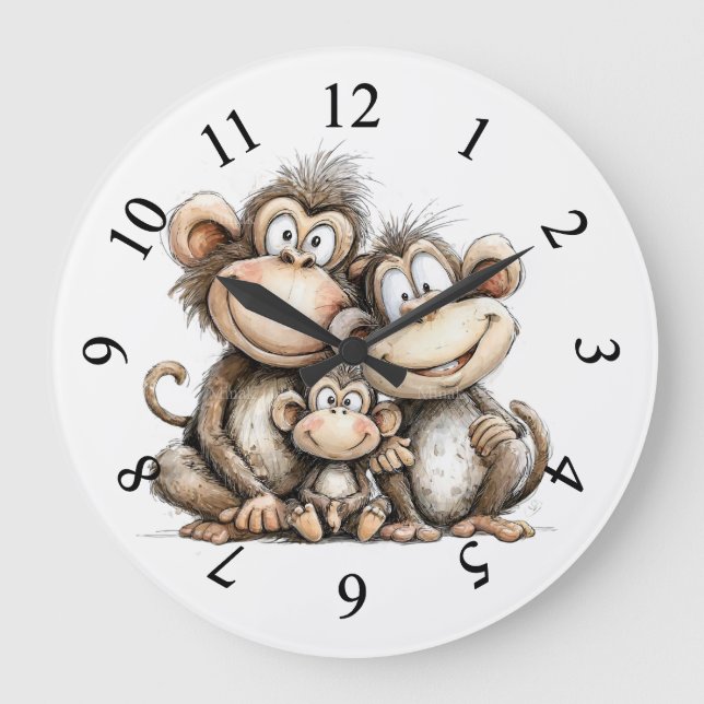 Cute monkeys  large clock (Front)