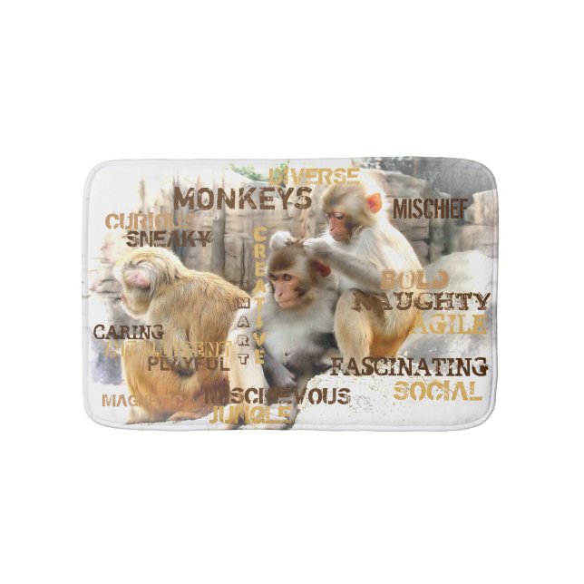 Cute Monkeys Typography Art Bath Mat (Front)