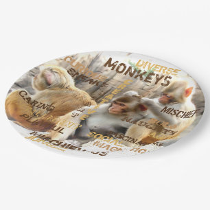 Cute Monkeys Typography Art Paper Plate