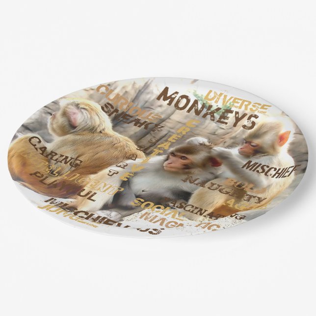 Cute Monkeys Typography Art Paper Plate (Angled)