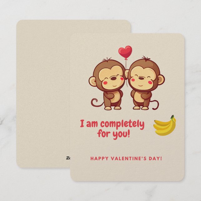 Cute Monkeys Valentine's Day Card (Front/Back)