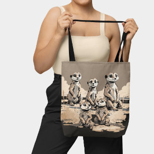 Cute Monochromatic Meerkat Family Desert Art Tote Bag