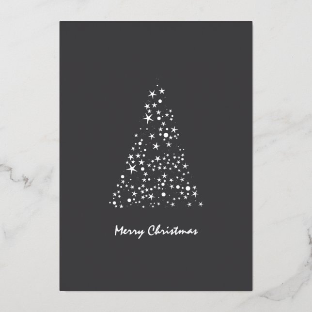 Cute Monochrome Brighty Stars Christmas  Foil Holiday Card (Front)