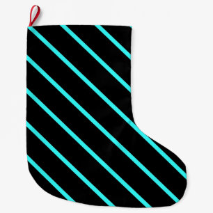 Cute monogram aqua black stripes All-Over-Print T- Large Christmas Stocking