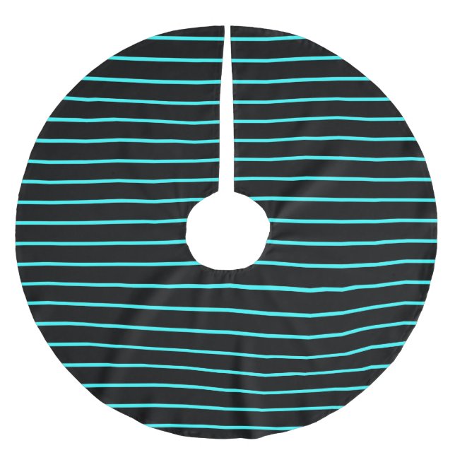 Cute monogram aqua black stripes  brushed polyester tree skirt (Front)