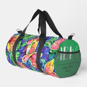 Cute monogram artistic Watercolor Greenery Duffle Bag