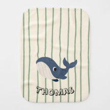 Cute monogram baby whale Blue hand drawn stripes