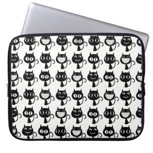 Cute Monogram Black Cat Expressions Pattern Laptop Sleeve