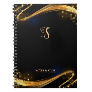 Cute Monogram Black & Gold Professional Notebook