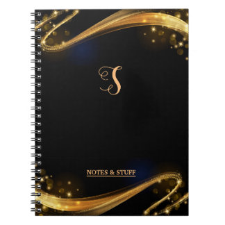Cute Monogram Black & Gold Professional Notebook