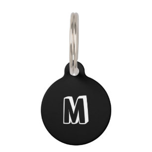 Cute monogram black white dog name contact info pet tag