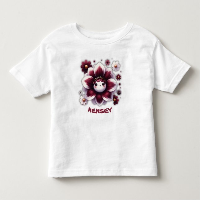 Cute Monogram Burgundy and White Flower | Toddler T-Shirt (Front)