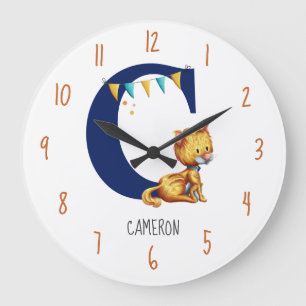 Cute Monogram Cat Nursery  Large Clock