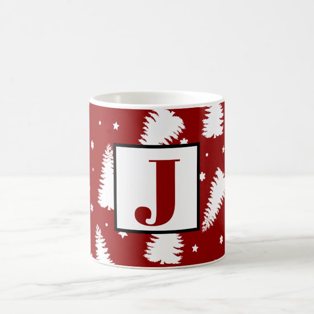 Cute Monogram Christmas Trees  Coffee Mug (Center)