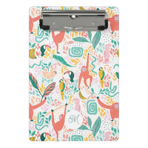 Cute Monogram Colourful Happy Jungle Animals Mini Clipboard