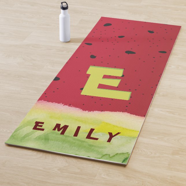 Cute Monogram Custom Watercolor Watermelon Name Yoga Mat (In Situ)