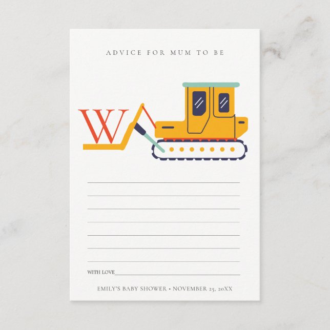 Cute Monogram Fork Lift Advice For Mum Baby Shower Enclosure Card (Front)
