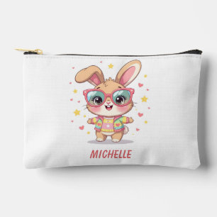 Cute monogram girly bunny wearing glasses accessory pouch