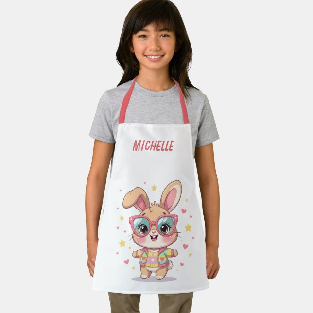 Cute monogram girly bunny wearing glasses apron (Insitu)