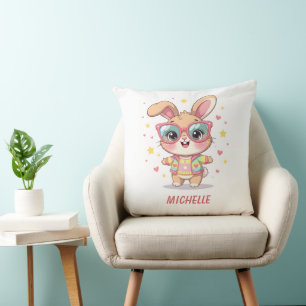 Cute monogram girly bunny wearing glasses cushion