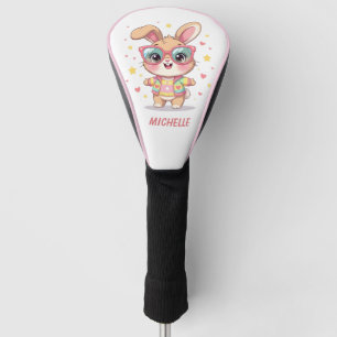 Cute monogram girly bunny wearing glasses golf head cover
