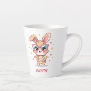 Cute monogram girly bunny wearing glasses latte mug