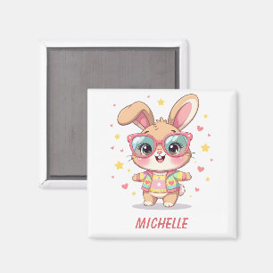 Cute monogram girly bunny wearing glasses magnet