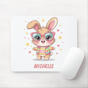 Cute monogram girly bunny wearing glasses mouse pad