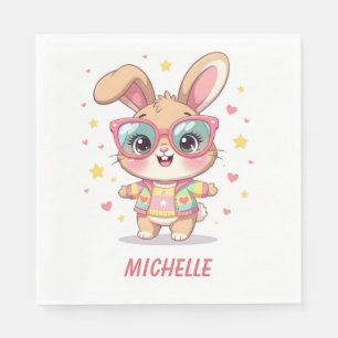 Cute monogram girly bunny wearing glasses napkin
