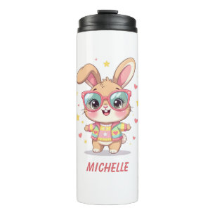 Cute monogram girly bunny wearing glasses thermal tumbler