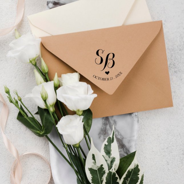 Cute Monogram Heart & Wedding Date Self-inking Stamp (Creator Uploaded)