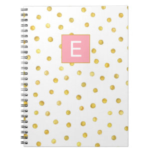 Cute Monogram Initial Girly Pink Gold Dot Pattern Notebook