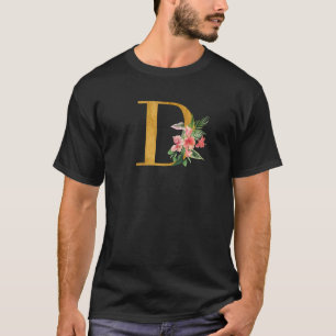 Cute Monogram Initial Letters Flowers Capital D Pr T-Shirt