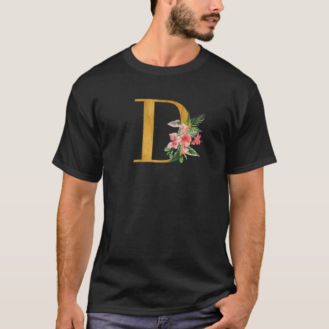 Cute Monogram Initial Letters Flowers Capital D Pr T-Shirt (Front)