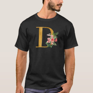 Cute Monogram Initial Letters Flowers Capital D T-Shirt
