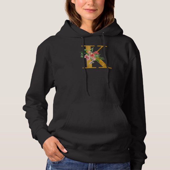 Cute Monogram Initial Letters Flowers Capital K Hoodie (Front)