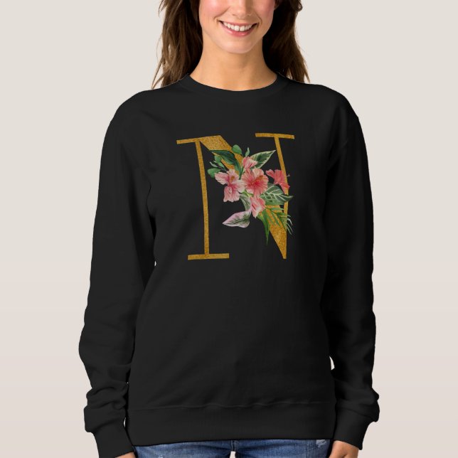 Cute Monogram Initial Letters Flowers Capital N_1 Sweatshirt (Front)