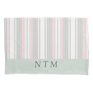 Cute monogram initials stripes retro pink  pillowcase