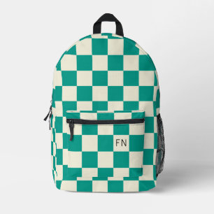 Cute Monogram Initials & Teal Chequerboard Printed Backpack