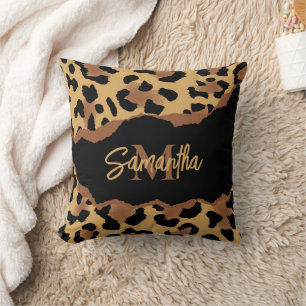 Cute Monogram Leopard Print Cushion