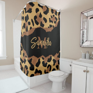 Cute Monogram Leopard Print Shower Curtain