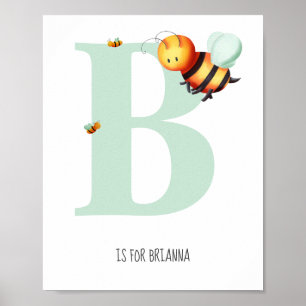 Cute Monogram Letter B Bee Nursery Poster