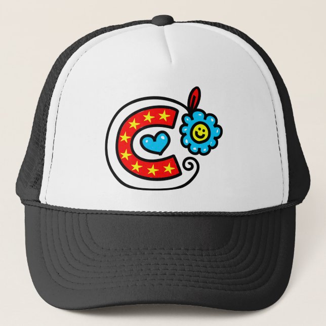 Cute Monogram Letter C Greeting Text Expression Trucker Hat (Front)