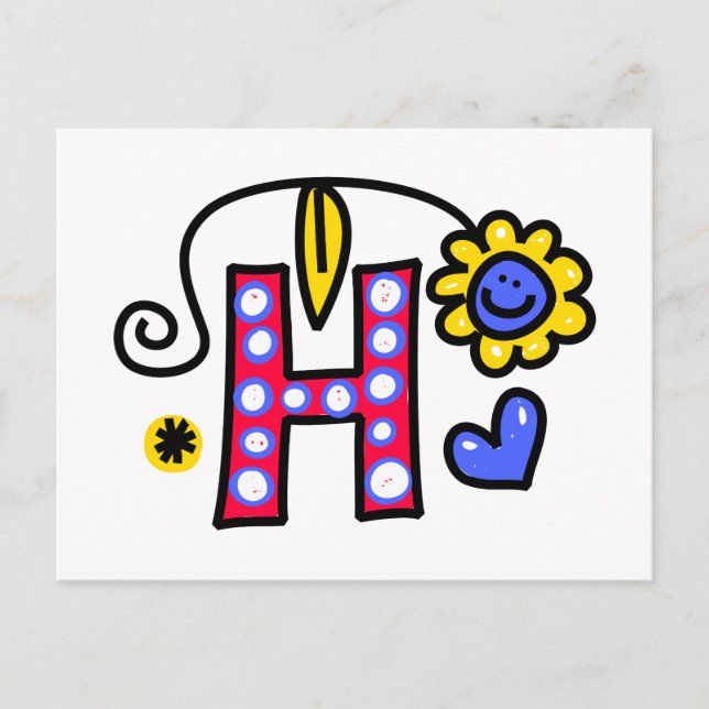 Cute Monogram Letter H Greeting Text Expression Postcard (Front)