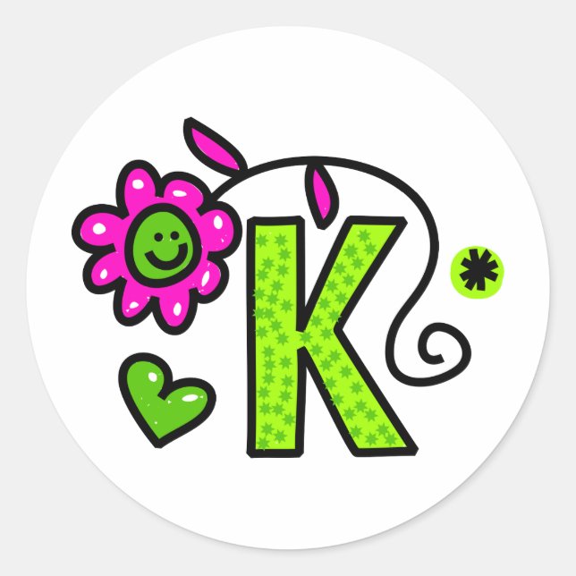 Cute Monogram Letter K Greeting Text Expression Classic Round Sticker (Front)