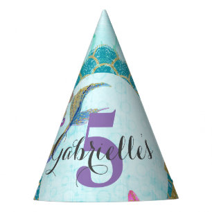 Cute Monogram Mermaid Teal & Purple Watercolor Party Hat