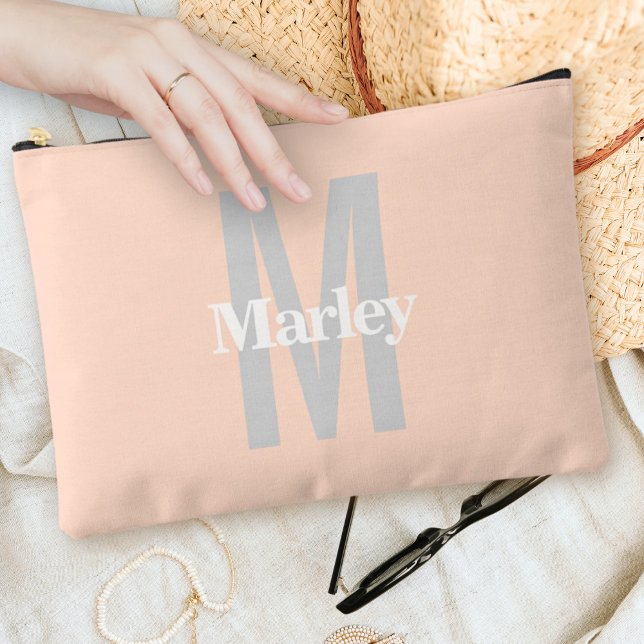 Cute Monogram Modern Elegant Bold Blush Pink Chic Accessory Pouch (Creator Uploaded)